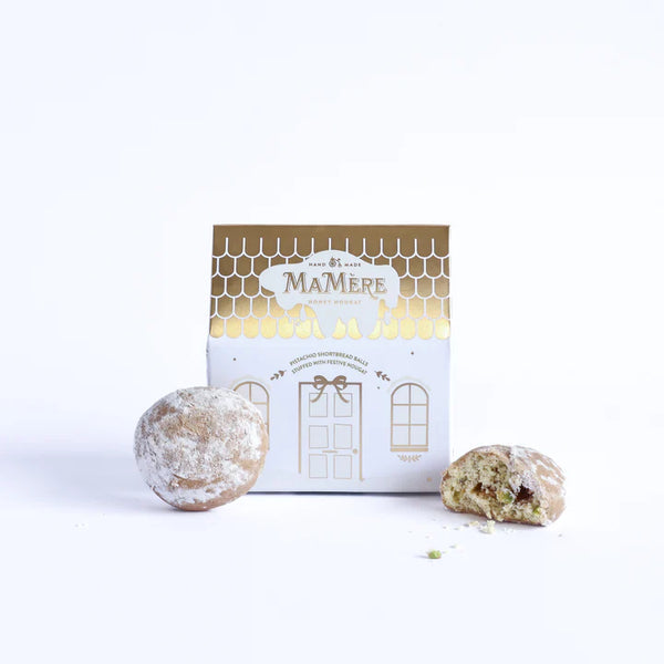Mamere Mini Festive House Cream & Gold - Pistachio & Festive nougat shortbread snowballs
