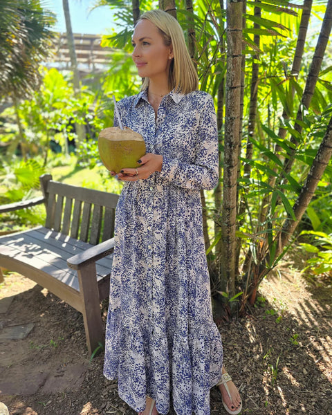 Maddison Maxi - Jungle Jewel: Button-up Collared Tiered Maxi dress