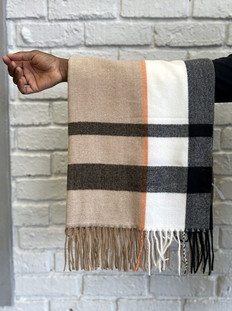 Natural Stripe Plaid Pashmina Scarf