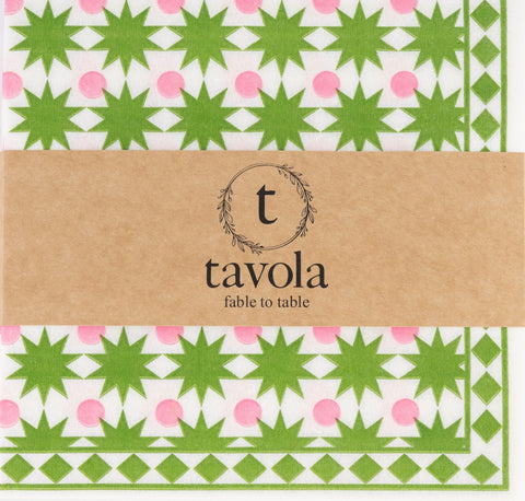 Tavola Biodegradable napkins - Star Pink & Green Napkin