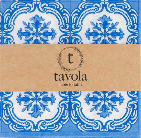 Tavola Biodegradable napkins - Floral Tile Blue