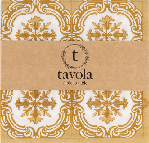 Tavola Biodegradable napkins - Floral Tile Gold