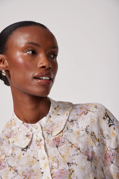Vella Ruched Blouse in Proteas Chalk