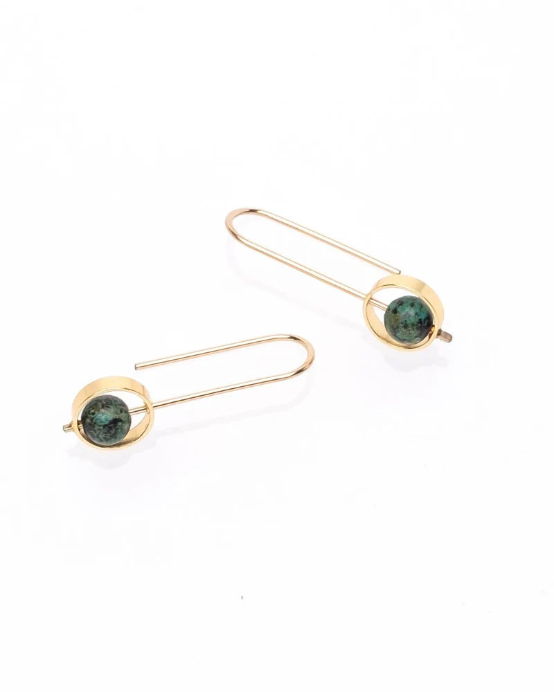 Gwen Earrings Gold - Green African Turquoise