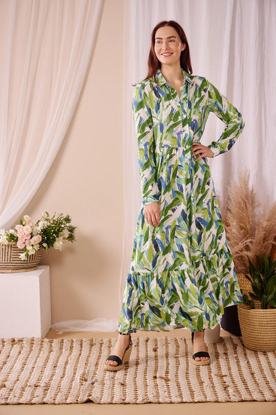 Maddison Maxi - Wild Wonder: Button-up Collared Tiered Maxi dress