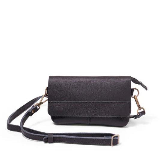 Alfi Micro Leather Crossbody - Pebble Black