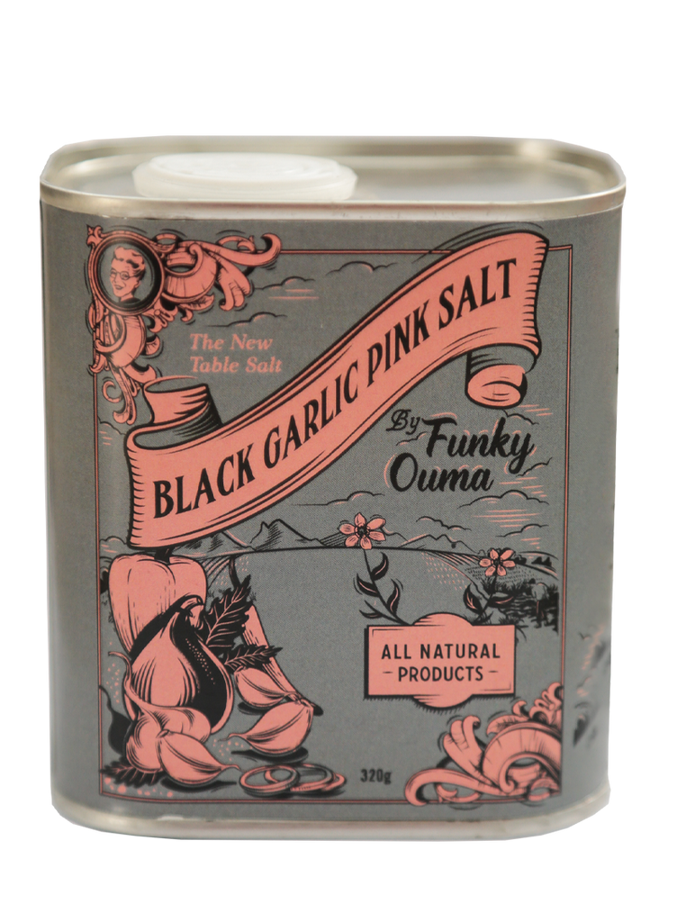 Funky Ouma Tin - Black Garlic Pink Salt 250g