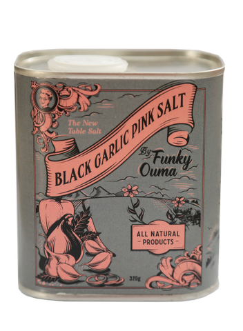 Funky Ouma Tin - Black Garlic Pink Salt 250g