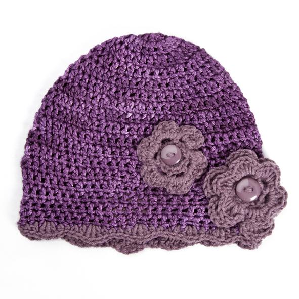 Myang Winter Beanies / Girls - Dark Purple with Flowers