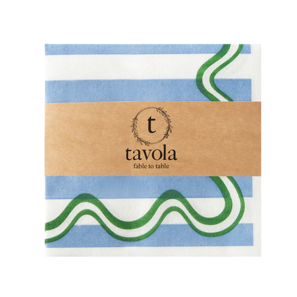 Tavola Biodegradable napkins - Pale Blue Wave Stripe