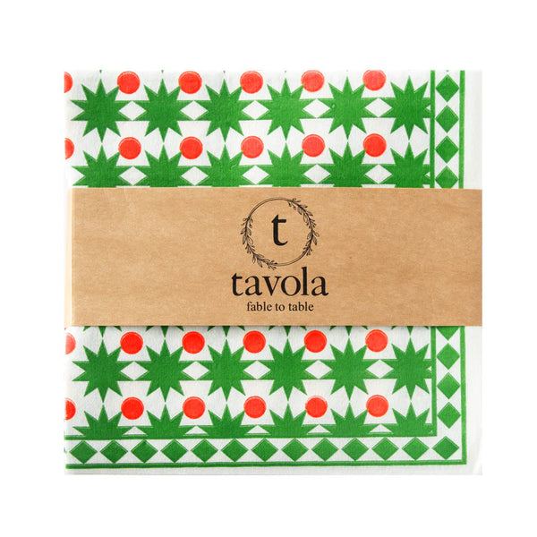 Tavola Biodegradable napkins - Christmas Stars in Green