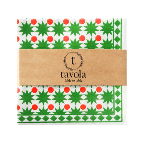 Tavola Biodegradable napkins - Christmas Stars in Green