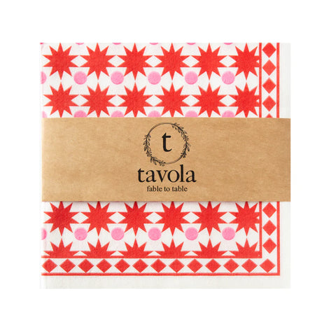 Tavola Biodegradable napkins - Christmas Stars in Red