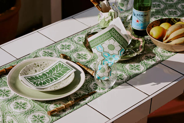 Tavola Biodegradable Runner - Green Floral Tile