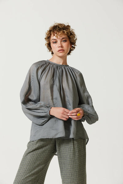 Ren Billow Sleeve Blouse in Gravel