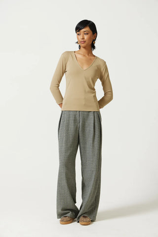 Alba Deep V-Neck Top in Safari