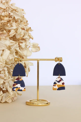 Terrazzo Clay Earrings (navy, mustard and maroon)