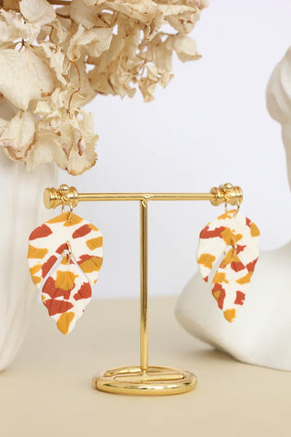 Terrazzo Leaves Clay Earrings (burnt orange, mustard and white)