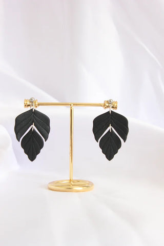 Black Leaves Clay Earrings