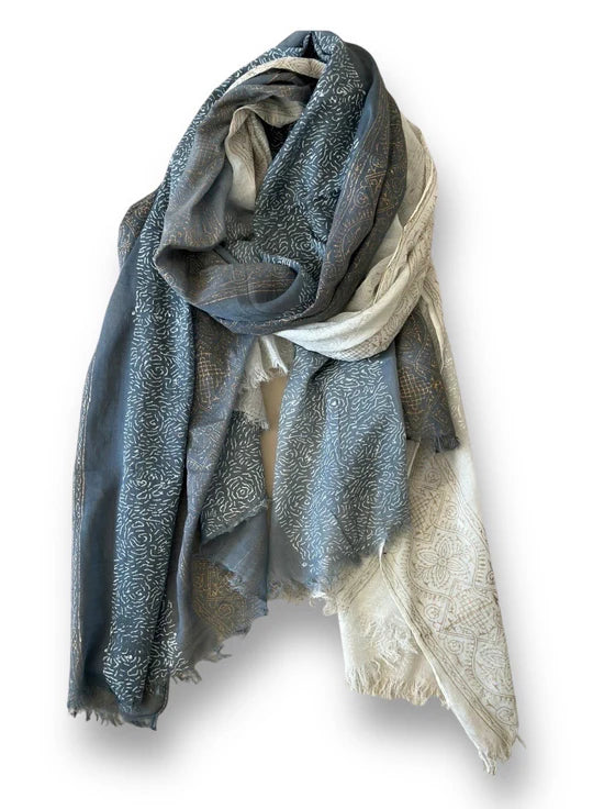 Metallic Denim Contemporary Block Print Scarf