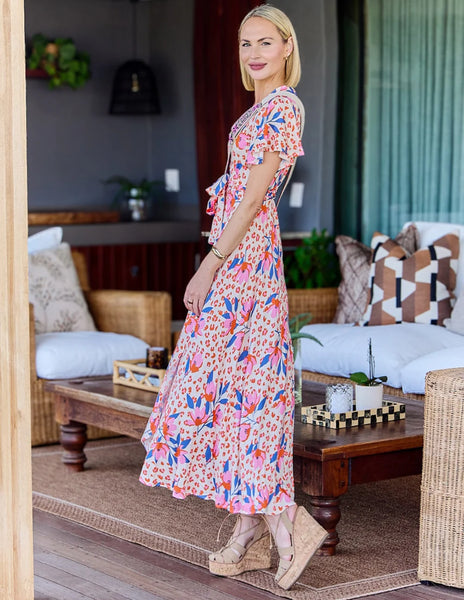 Bonny - Leopard Floral: Maxi Wrap dress