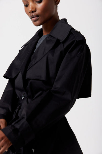Osman Cropped Trench Coat in Black