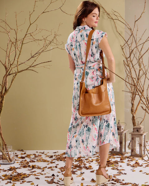 Clarence maxi - Abstract Radiance: Front Tie Shirt dress