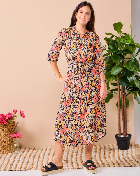 Beauty - Loca Leaf: Classic Shirt dress with 3/4 elasticated sleeves