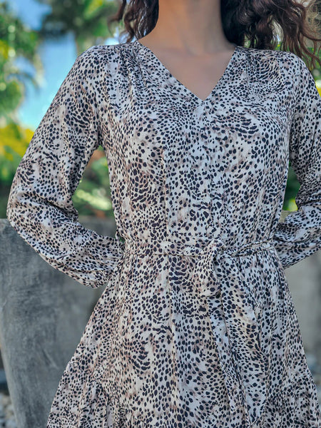 Brae - Thunderstorm: Tiered long sleeve maxi dress