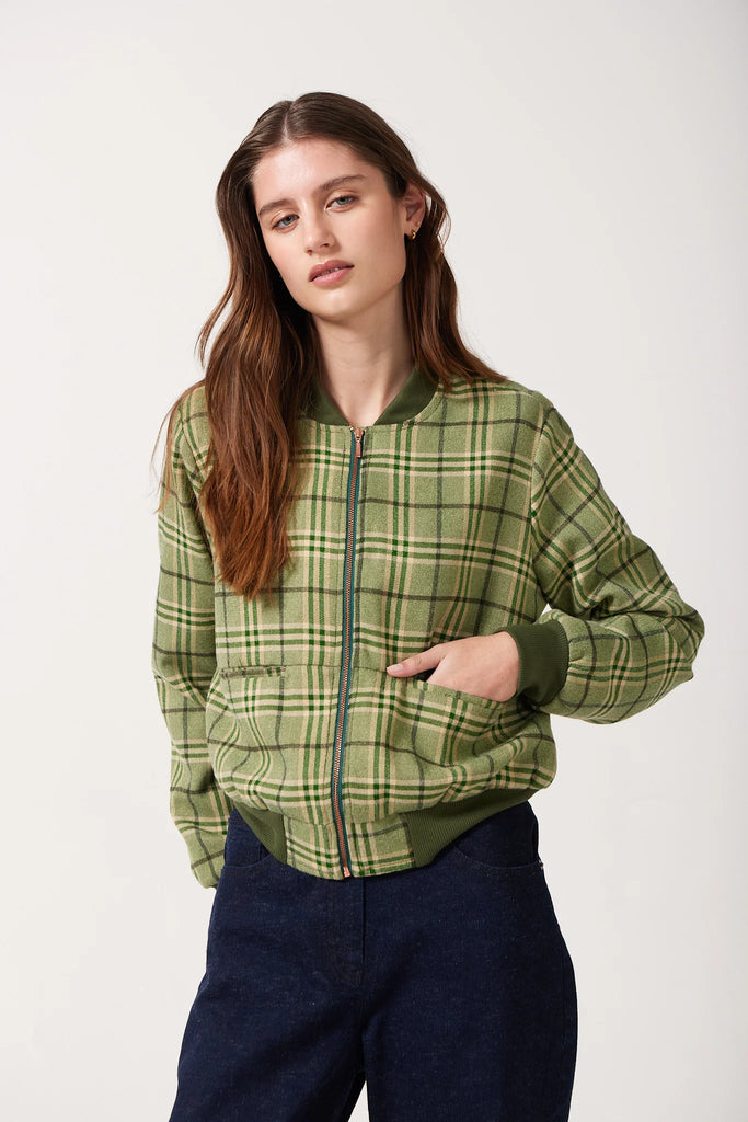 Banks Check Wool Bomber - Cypress Green