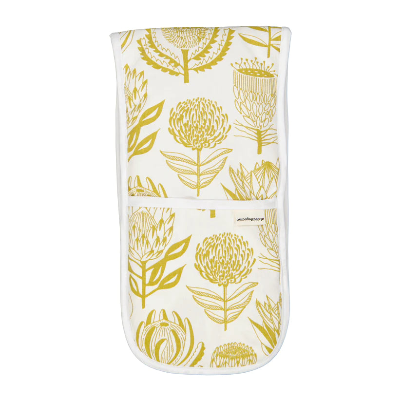Oven Gloves (Joined) / Floral Kingdom (Ochre On White)