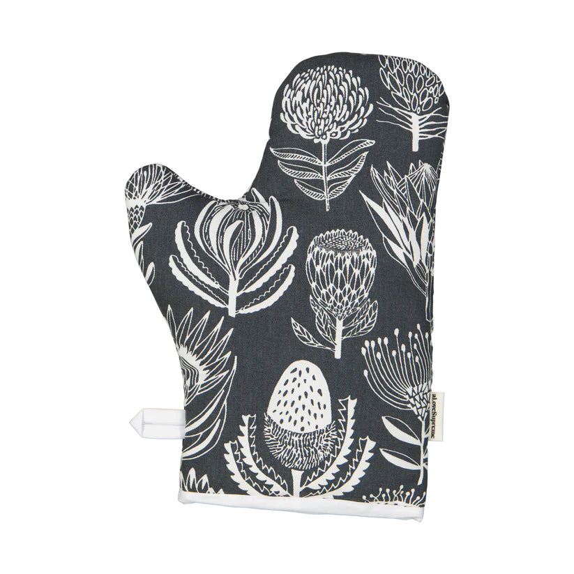 Oven Gloves (Single) / Floral Kingdom (White On Grey)