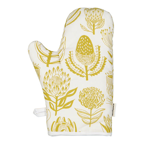 Oven Gloves (Single) / Floral Kingdom (Ochre On White)