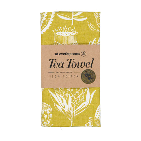 Tea Towels / Floral Kingdom (White On Ochre)