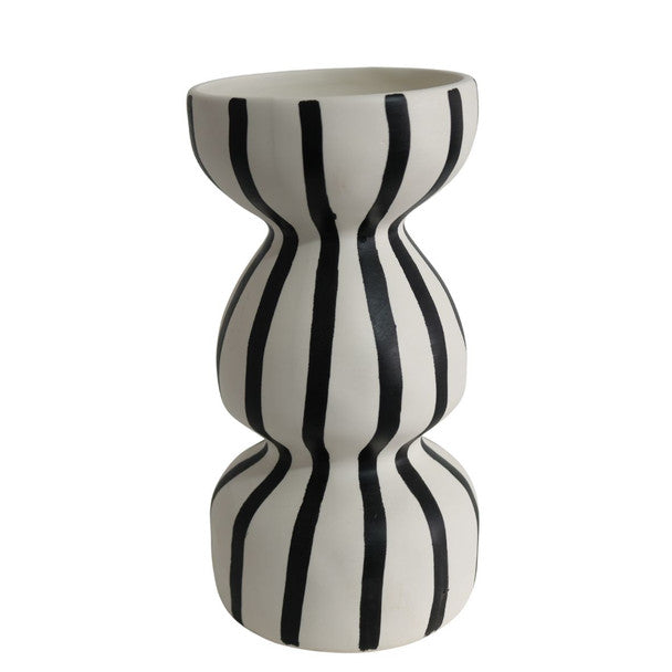 Ceramic Hourglass Vase - Black And White Stripes