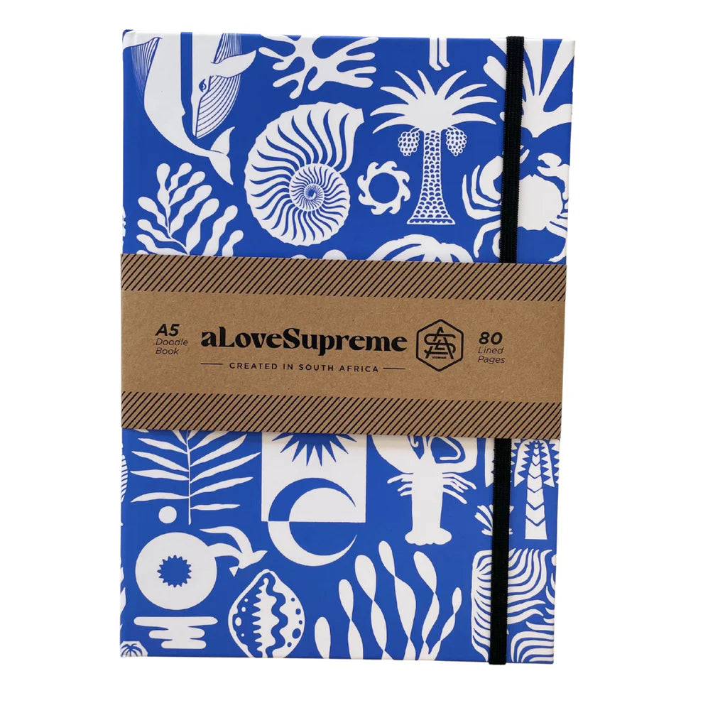 A5 Books (Lined) / Africa Deep (White on Blue)