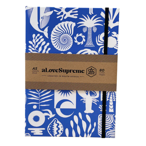 A5 Books (Lined) / Africa Deep (White on Blue)