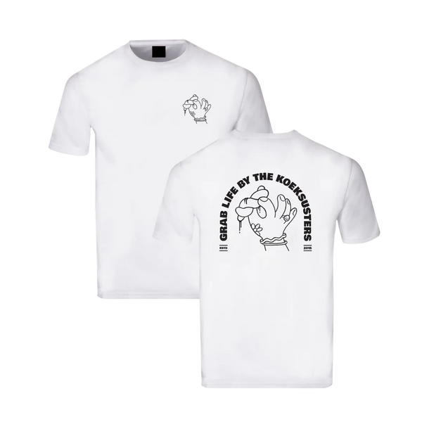 TLM Tee "Grab Life by The Koeksusters" - White with Black Print