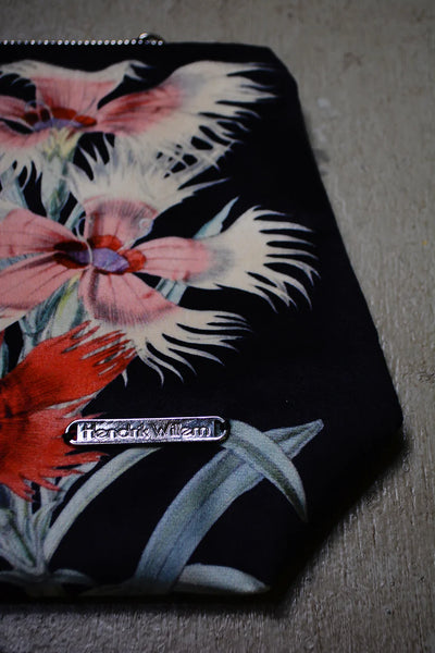 Vanity Bag Velvet - Light Pink/Red Flowers on Black (VB001/6)