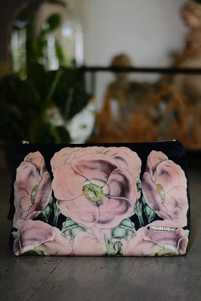 Vanity Bag Velvet - Light Pink Flower on Black (VB001/8)