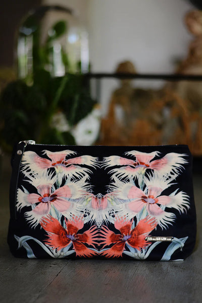 Vanity Bag Velvet - Light Pink/Red Flowers on Black (VB001/6)