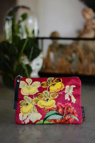 Make-Up Bag Velvet - Yellow flower on Red (MB/10)