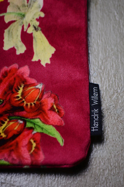 Make-Up Bag Velvet - Yellow flower on Red (MB/10)