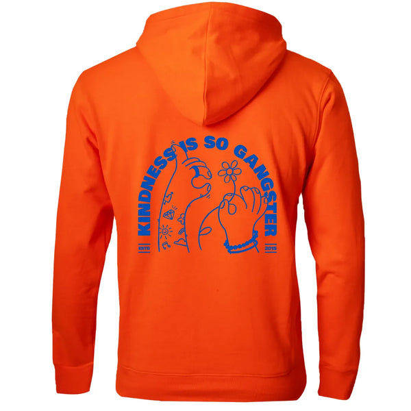 TLM "Kindness is so Gangster" Hoodie - Orange with Blue Print