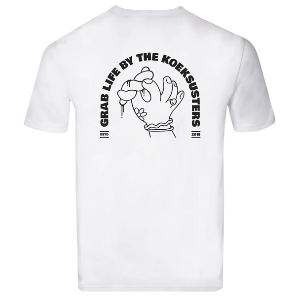 TLM Tee "Grab Life by The Koeksusters" - White with Black Print