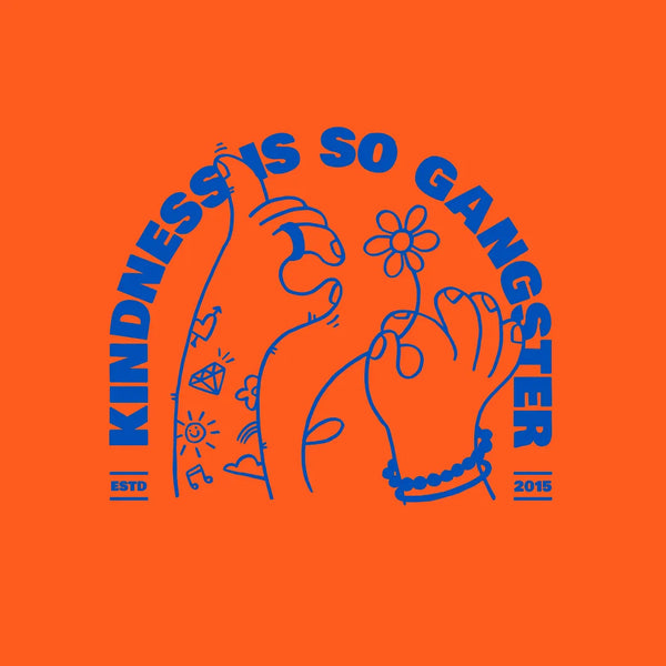 TLM "Kindness is so Gangster" Hoodie - Orange with Blue Print