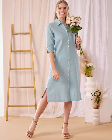 Sarah - Dream blue: Classic midi shirt dress