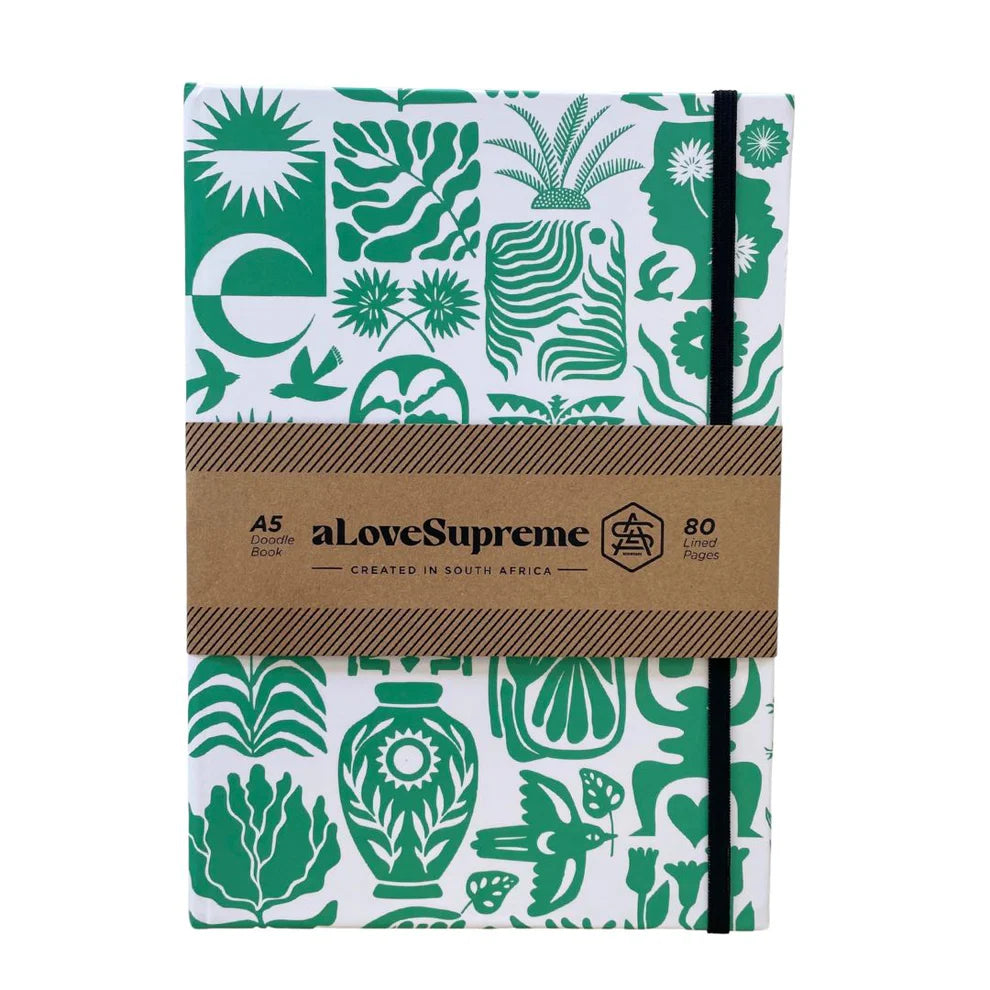 A5 Books (Lined) / Africa Roots (Green on White)