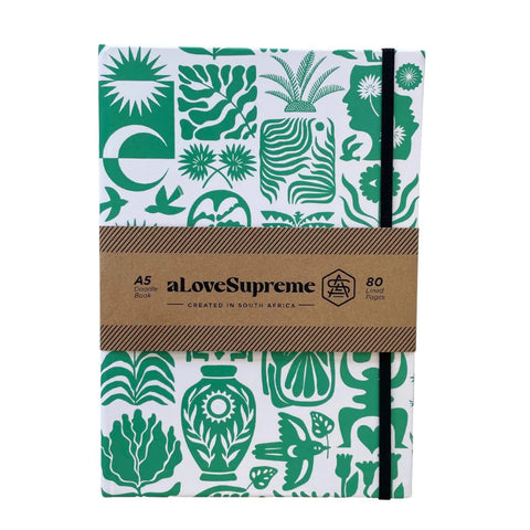 A5 Books (Lined) / Africa Roots (Green on White)