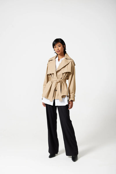 Osman Cropped Trench Coat in Biscuit